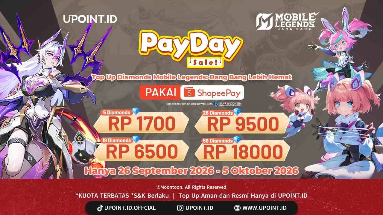 Hanya Payday Sale! Promo Diamond MLBB Murah via ShopeePay, Mulai Rp1.700