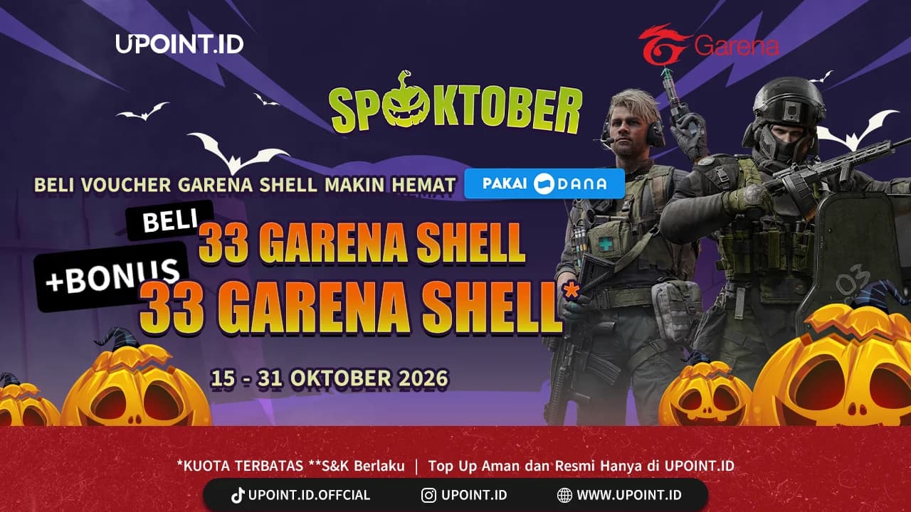 Beli Garena Shell Pakai DANA, Dapat Bonus Voucher 33 Garena Shell di UPOINT.ID